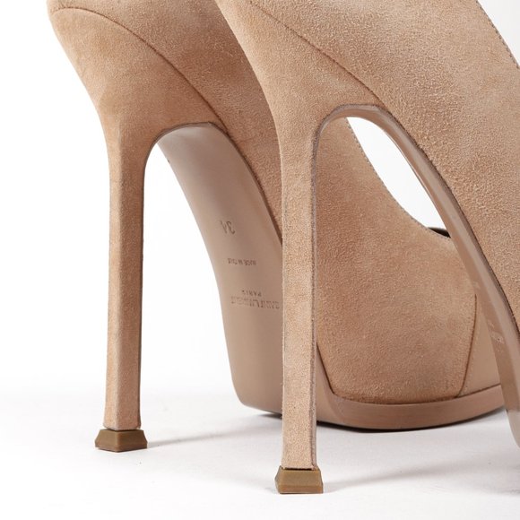 Saint Laurent Beige Suede Patent Leather Tribtoo Platform Pumps - Picture 8 of 11